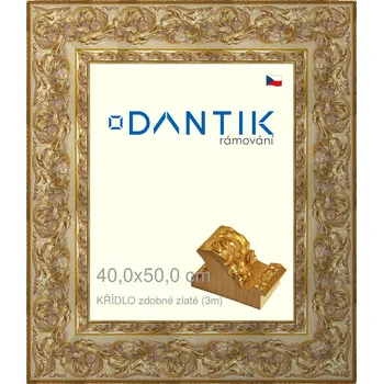 Rám na obraz DANTIK rámeček 40x50 | KŘÍDLO zdobné zlaté (Sklo Čiré) (Vyrobeno s láskou u nás v DANTIKU)