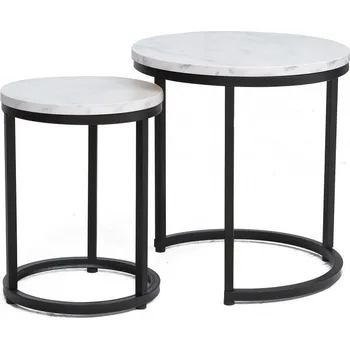 Konferenční stolek Sada konferenčních stolků 2 ks BOLA bílý mramor/černá