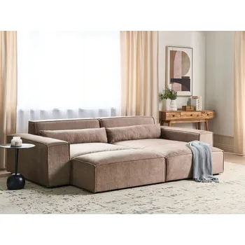 Sedací souprava Levá 2-sedadlová modulární rohová sedačka s osmanským stolkem hnědá látková rozkládací pohovka s černými nohami moderní obývací pokoj Beliani