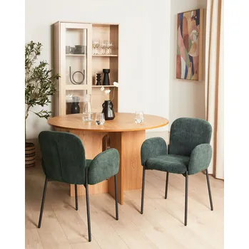 Jídelní židle Sada 2 jídelních židlí zelená látkové čalounění černé nohy područky retro styl nábytek do jídelny Beliani