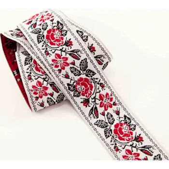 Stuha Krojová stuha - světle šedá s červenými růžemii - šíře 3 cm