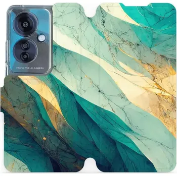 Pouzdro na mobilní telefon Flipové pouzdro Mobiwear - OPPO Reno 11 F 5G - VP37S Zlatavý a zelenkavý mramor (Knížkové flip pouzdro, obal, kryt na mobil OPPO Reno 11 F 5G - VP37S Zlatavý a zelenkavý mramor, materiál Umělá kůže + TPU - ochrana 360°, stojánek, silikonová vanička,)