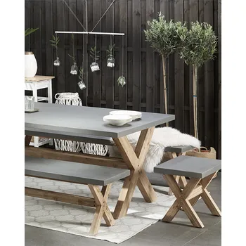 Venkovní zahradní stolička šedé vlákno cementové sedadlo světlo akátové dřevo základna moderní patio podnožka Beliani