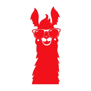 Samolepící dekorace SAMOLEPKA Lama 007 pravá s brýlemi (10 - červená) NA AUTO, NÁLEPKA, FÓLIE, POLEP, TUNING, VLASTNÍ TEXT, TISK, AUTOSAMOLEPKY.cz, POLEPY, OBRÁZEK, LOGO, SAMOLEPKY