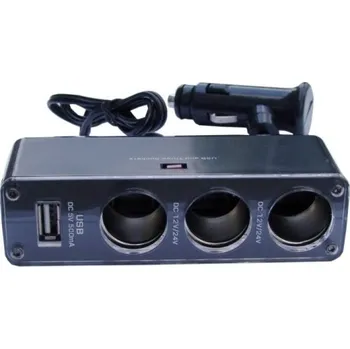 roztrojka do zapalovače s USB a kabelem 12V 6A/5V 500mA