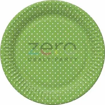 Jednorázové nádobí Tácek papírový kulatý s fólií pr. 18 cm (8 ks) - zelené s mini puntíky