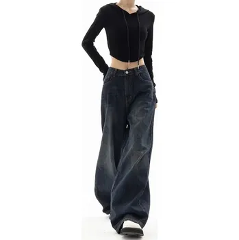 Dámské džíny Široké kalhoty s nízkým pasem Barva: Modrá, Velikost: L