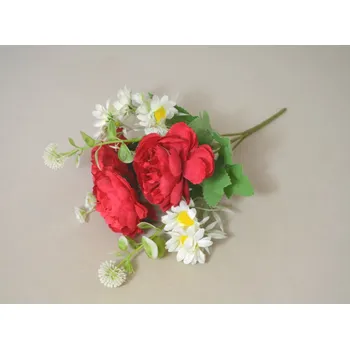 umělá květina Kytice pivoněk a kopretin 30 cm - červená