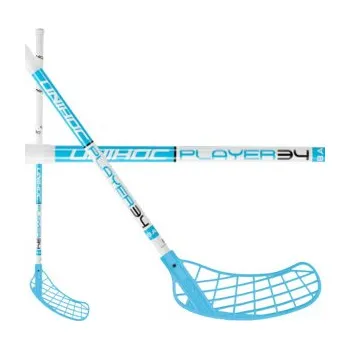 Florbalová hůl Unihoc Basic PLAYER 34 white/blue Florbalová hůl bílá / modrá, Pravá (pravá ruka dole), 87cm (=97cm)
