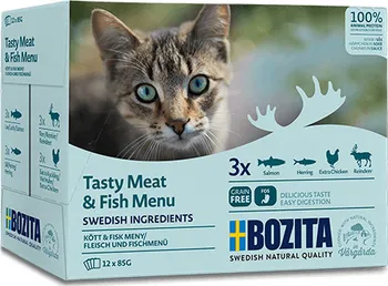 Krmivo pro kočku BOZITA Cat kapsička Tasty Meat and Fish Menu Salmon/Herring/Extra Chicken/Reindeer 12x 85 g