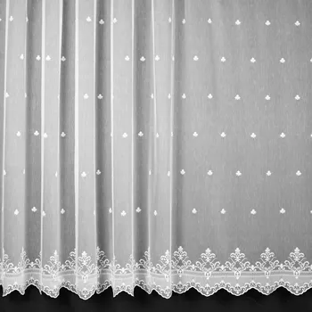 Organzová záclona 27018, vyšívané ornamenty, s bordurou, bílá, výška 140cm ( v metráži)