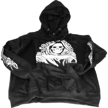 Pánská mikina Mikina s potiskem lebka (smrtka) s kosou s kapucí