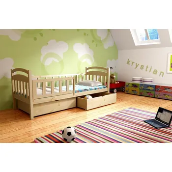 Postel Max-i Dětská postel se zábranou EMANUEL PINE vč. roštu Zvolte rozměr:: 70 x 160 cm, Zvolte barvu:: barva hnědá + ŠUPLÍKY