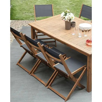 Sada 2 zahradních židlí světle hnědé akáciové dřevo PVC látkové sedadlo skládací židle klasický dizajn Beliani