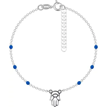 Náramek Stříbrný náramek 925 - Fatimina ruka, modré oválné korálky