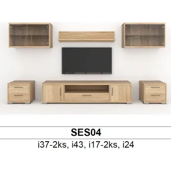 Obývací stěna BMB Libreta SES04 obývací sestava Buk, Noha nízká mat - výška 20mm, NAKANA - Chrom lesk