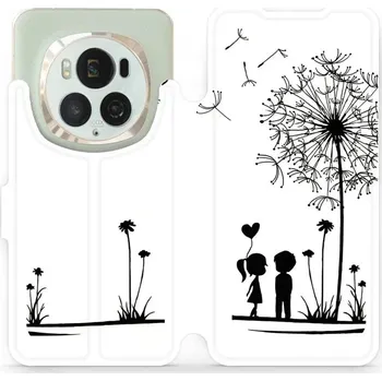 Pouzdro na mobilní telefon Flipové pouzdro Mobiwear - Honor Magic6 Pro - MH16P Dvojice s pampeliškou (Knížkové flip pouzdro, obal, kryt na mobil Honor Magic6 Pro - MH16P Dvojice s pampeliškou, materiál Umělá kůže + TPU - ochrana 360°, stojánek, silikonová vanička, magnetické zavírá