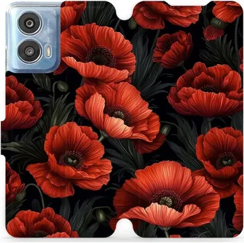 Pouzdro na mobilní telefon Flipové pouzdro Mobiwear - Motorola Moto G24 Power - VP45S Temné červené květy (Knížkové flip pouzdro, obal, kryt na mobil Motorola Moto G24 Power - VP45S Temné červené květy, materiál Umělá kůže + TPU - ochrana 360°, stojánek, silikonová vanička,)