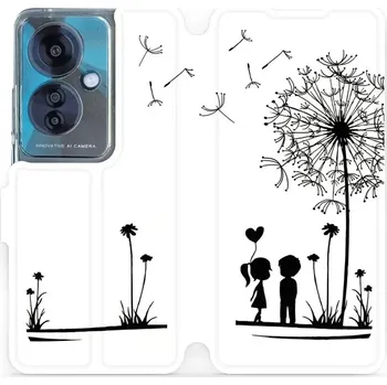 Pouzdro na mobilní telefon Flipové pouzdro Mobiwear - OPPO Reno 11 F 5G - MH16P Dvojice s pampeliškou (Knížkové flip pouzdro, obal, kryt na mobil OPPO Reno 11 F 5G - MH16P Dvojice s pampeliškou, materiál Umělá kůže + TPU - ochrana 360°, stojánek, silikonová vanička, magnetické)