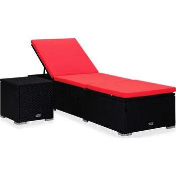 Zahradní lehátko Zahradní lehátko s poduškou a čajovým stolkem polyratan červené Černý 310226