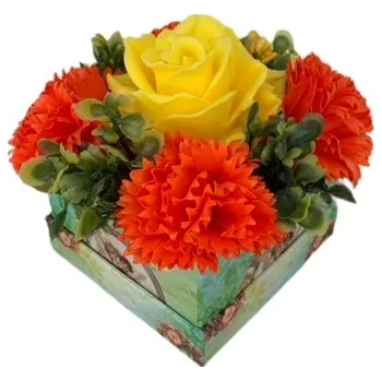 umělá květina made by ANTEROS Dekorace Mýdlová kytice v miniboxu Laura Yellow