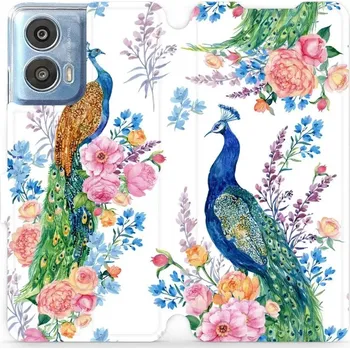 Pouzdro na mobilní telefon Flipové pouzdro Mobiwear - Motorola Moto G24 / Moto G04 - MX08S Pávi (Knížkové flip pouzdro, obal, kryt na mobil Motorola Moto G24 / Moto G04 - MX08S Pávi, materiál Umělá kůže + TPU - ochrana 360°, stojánek, silikonová vanička, magnetické zavírání)