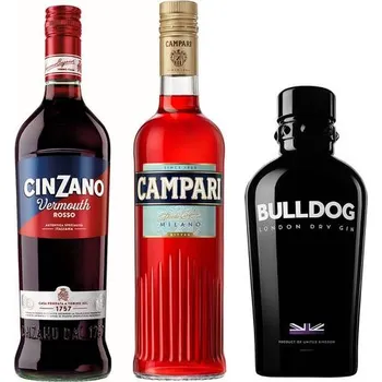 Likér Campari 25,0% 0,7 l + Bulldog Gin 40,0% 0,7 l + Cinzano Rosso 15,0% 0,75 l (set)