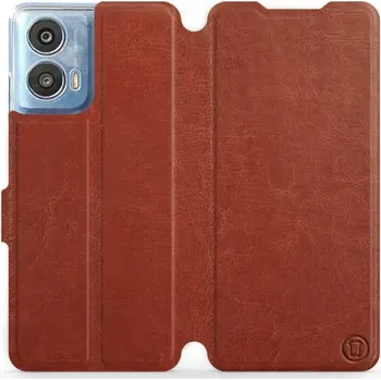 Pouzdro na mobilní telefon Flipové pouzdro Mobiwear - Motorola Moto G24 / Moto G04 - Hnědé a šedé (Knížkové flip pouzdro, obal, kryt na mobil Motorola Moto G24 / Moto G04 - Hnědé a šedé, materiál Umělá kůže + TPU - ochrana 360°, stojánek, silikonová vanička, magnetické zavírání)