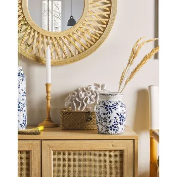 Váza Váza na květiny bílá modrá kamenina voděodolná květinový vzor doplňky dekorace Beliani