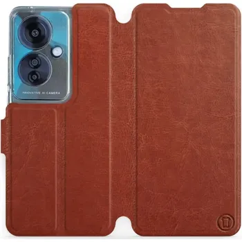 Pouzdro na mobilní telefon Flipové pouzdro Mobiwear - OPPO Reno 11 F 5G - Hnědé a šedé (Knížkové flip pouzdro, obal, kryt na mobil OPPO Reno 11 F 5G - Hnědé a šedé, materiál Umělá kůže + TPU - ochrana 360°, stojánek, silikonová vanička, magnetické zavírání)