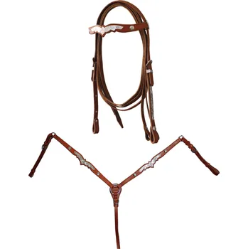 Lakota Set zdobená uzdečka s otěžemi a poprsákem se stříbrem Barva: Hnědá