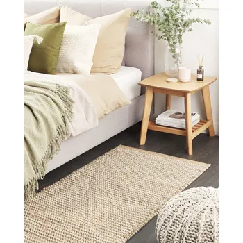 Koberec Koberec béžový vlněný 80 x 150 cm ručně tkaný doplňky do ložnice a obývacího pokoje Beliani