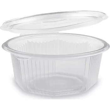 Jednorázové nádobí Miska plastová PP transparentní osmiboká 500ml s integrovaným víčkem / 50ks