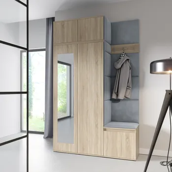 Předsíňová stěna Předsíňová stěna Emi 20 - dub Sonoma Barva čalounění: Světle šedá - Trinity 14