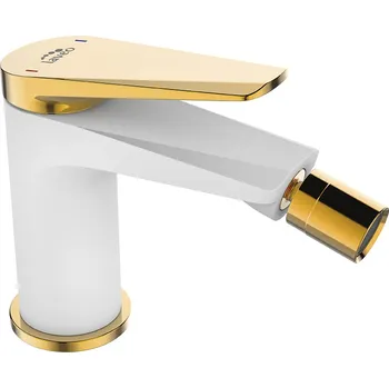 Vodovodní baterie Laveo Rubio, bidetová baterie h-129 s odtokovou zátkou ClickClack, bílá-zlatá lesklá, LAV-BVR_632G