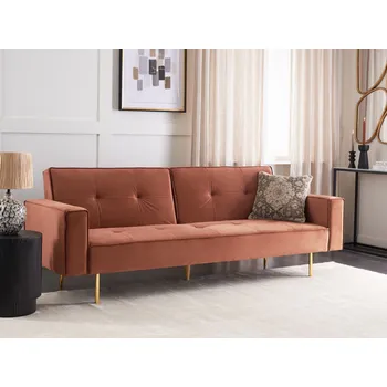 Pohovka Rozkládací pohovka hnědá sametová 3místná s bočními područkami moderní styl obývací pokoj Beliani