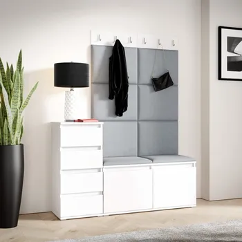 Předsíňová stěna Emi 34 - bílá Barva čalounění: Světle šedá - Trinity 14