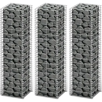 Petrashop Sada gabionů 3 ks pozinkovaný drát 25 x 25 x 100 cm Stříbrná141045