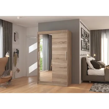 Šatní skříň Skříň s posuvnými dveřmi a zrcadlem 120 cm - Bario Barva: Trufla