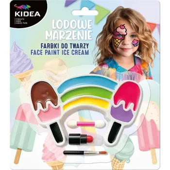 Speciální výtvarná barva KIDEA Barvy na obličej LEDOVÝ SEN - 8 barev + rtěnka, štětec, aplikátor (sada) 496824
