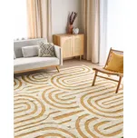 Koberec krémová bílá a žlutá bavlna 300 x 400 cm abstraktní vzor motiv obývací pokoj ložnice moderní design Beliani