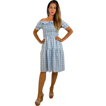 Dámské šaty NOVINKA-Letní šaty Carmen - proužky - modré Velikost: XL