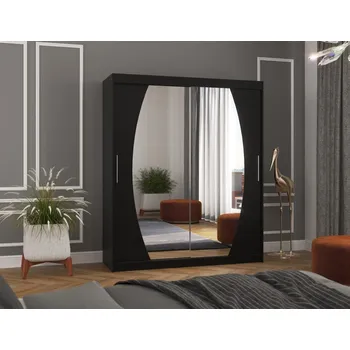 Šatní skříň Skříň s posuvnými dveřmi a zrcadlem 180 cm - Baltimore Barva: Černá