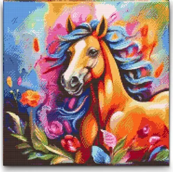 Diamantové malování Diamantové malování - Veselý kůň Velikost: 50x50cm, Rámování: Pouze srolované plátno, Diamanty: Čtvercové