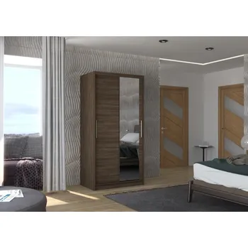Šatní skříň Skříň s posuvnými dveřmi a zrcadlem 100 cm - Bario Barva: Choco
