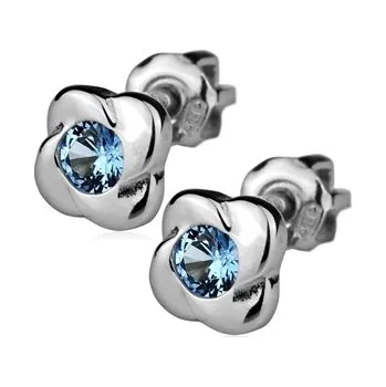 Náušnice Stříbrné náušnice šroubovací - kytičky s modrým zirkonem