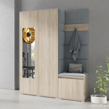 Předsíňová stěna Předsíňová stěna Emi 11 - dub Sonoma Barva čalounění: Světle šedá - Trinity 14