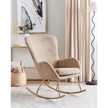 Obývací pokoj Houpací křeslo světle pískově béžové a zlaté buklé čalounění kovové nohy lyžiny tradiční retro design obývací pokoj ložnice Beliani