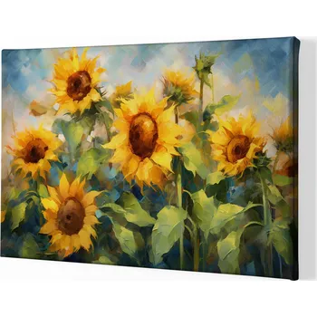 Obraz Obraz na plátně - Slunečnicové pole, styl expresionismus FeelHappy.cz Velikost obrazu (šířka x výška): 90 x 60 cm