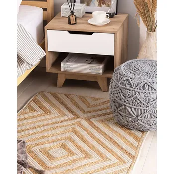 Koberec Koberec béžová juta bavlna 80 x 150 cm s nízkým vlasem, diamantový vzor, strojově tkaný obdélníkový Beliani